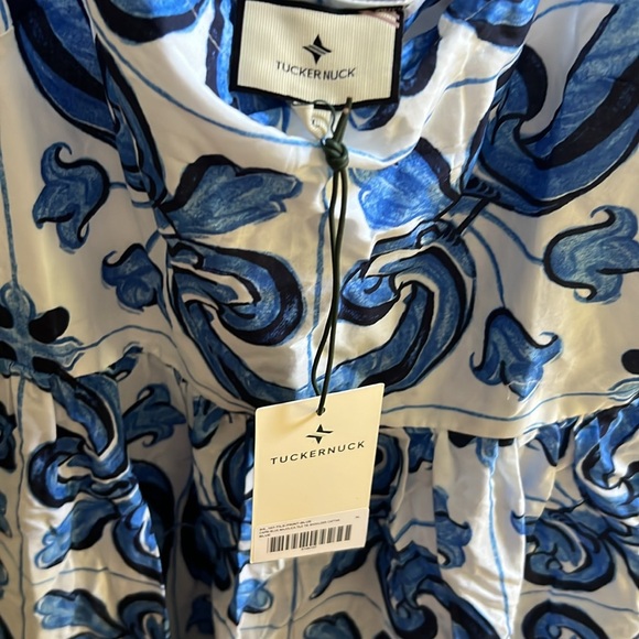 Tuckernuck Capri Blue Majolica Tile Shiulder Tie Caftan Dress XL - Picture 4 of 4